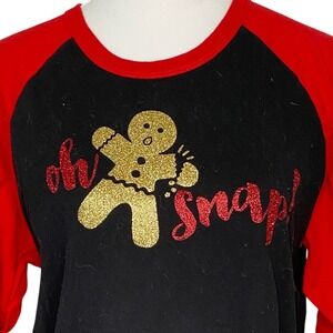 Oh Snap‎ Gingerbread Christmas Raglan Shirt Holiday Tee Red and Black Size Large